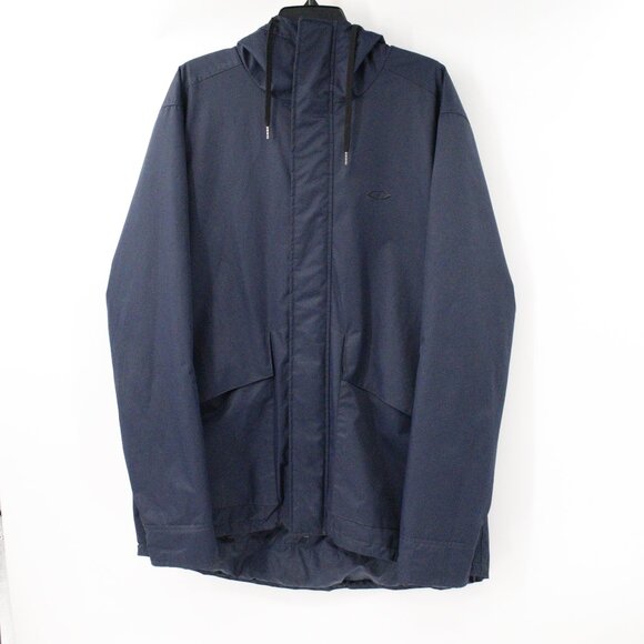 oakley jacket men's 2XL hooded insulated navy pockets full zip snap buttons blue